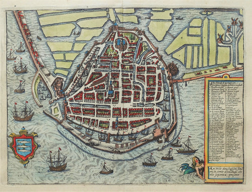 Enkhuizen Stadsplattegrond in vogelvluchtperspectief - L Guicciardini / WJ Blaeu - 1612
