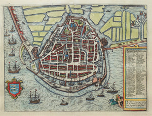 Enkhuizen Stadsplattegrond in vogelvluchtperspectief - L Guicciardini / WJ Blaeu - 1612