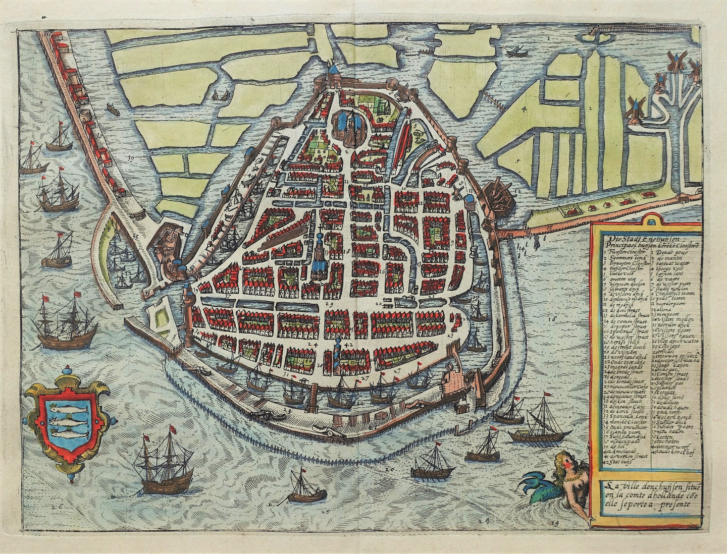 Enkhuizen Stadsplattegrond in vogelvluchtperspectief - L Guicciardini / WJ Blaeu - 1612