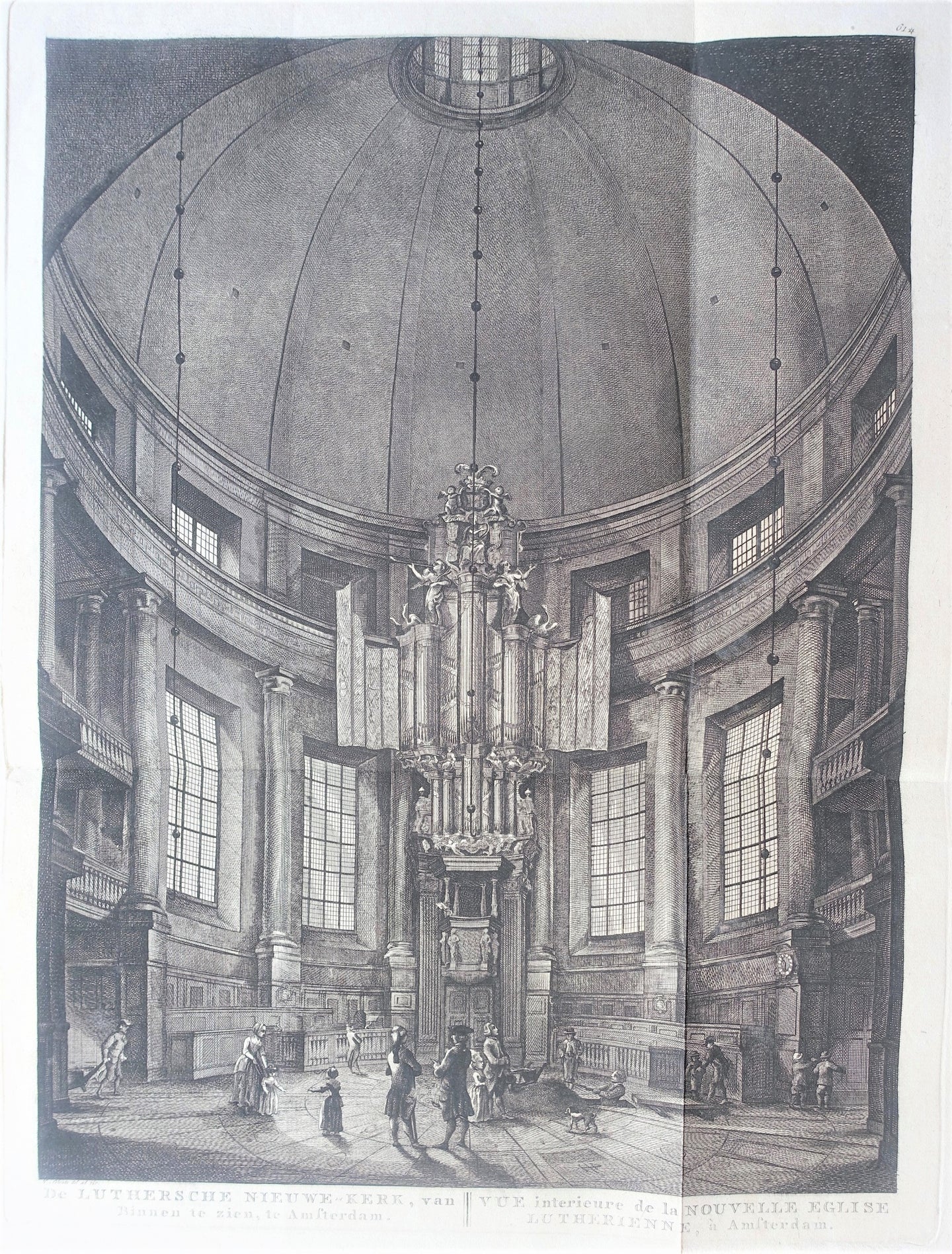 Amsterdam Nieuwe Lutherse kerk Interieur met orgel - P Fouquet - 1783