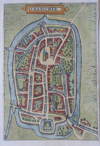 Franeker Stadsplattegrond in vogelvluchtperspectief - W J Blaeu / L Guicciardini - 1613