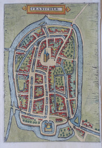 Franeker Stadsplattegrond in vogelvluchtperspectief - W J Blaeu / L Guicciardini - 1613