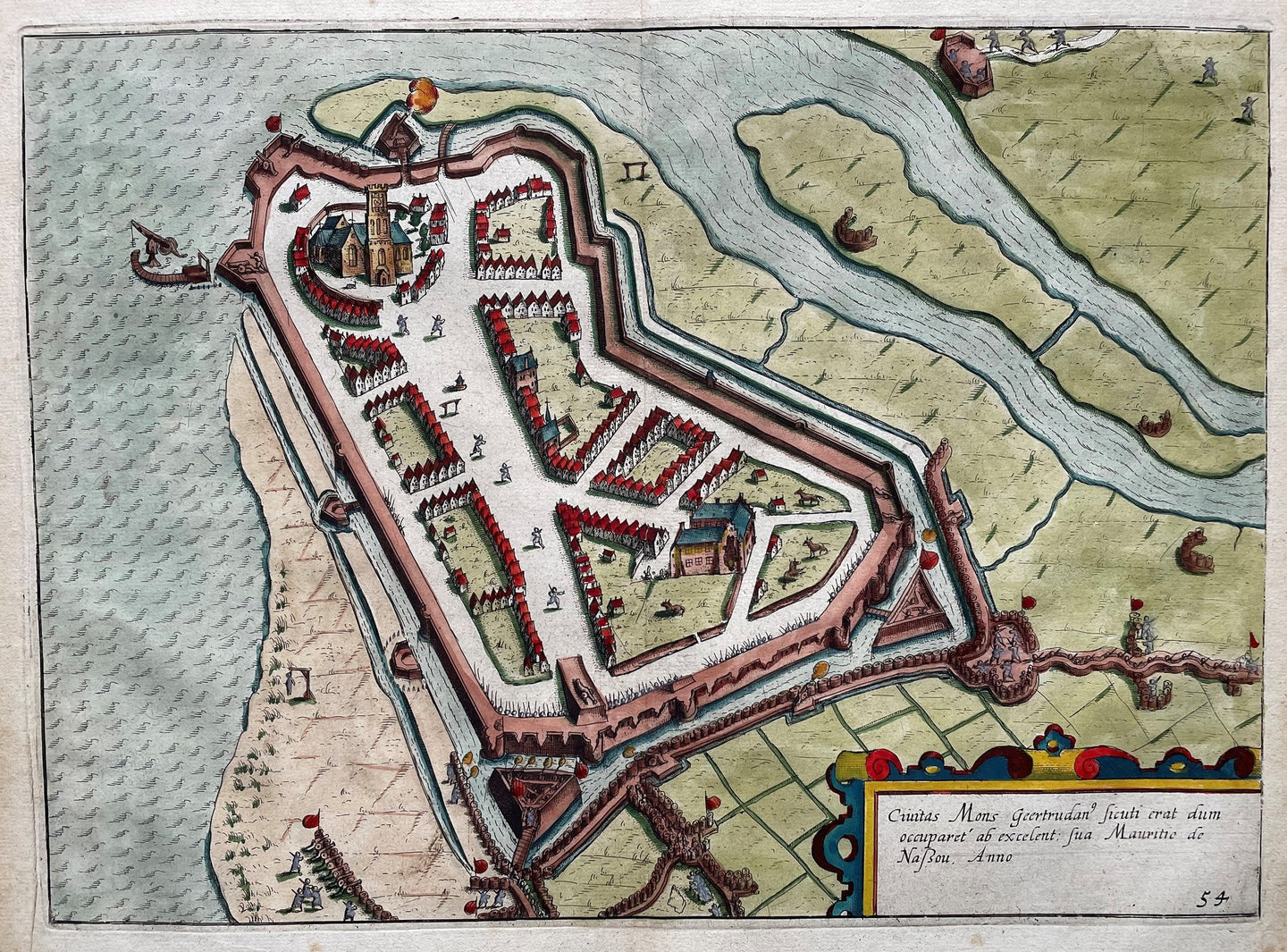Geertruidenberg Stadsplattegrond in vogelvluchtperspectief - WJ Blaeu / L Guicciardini - 1613