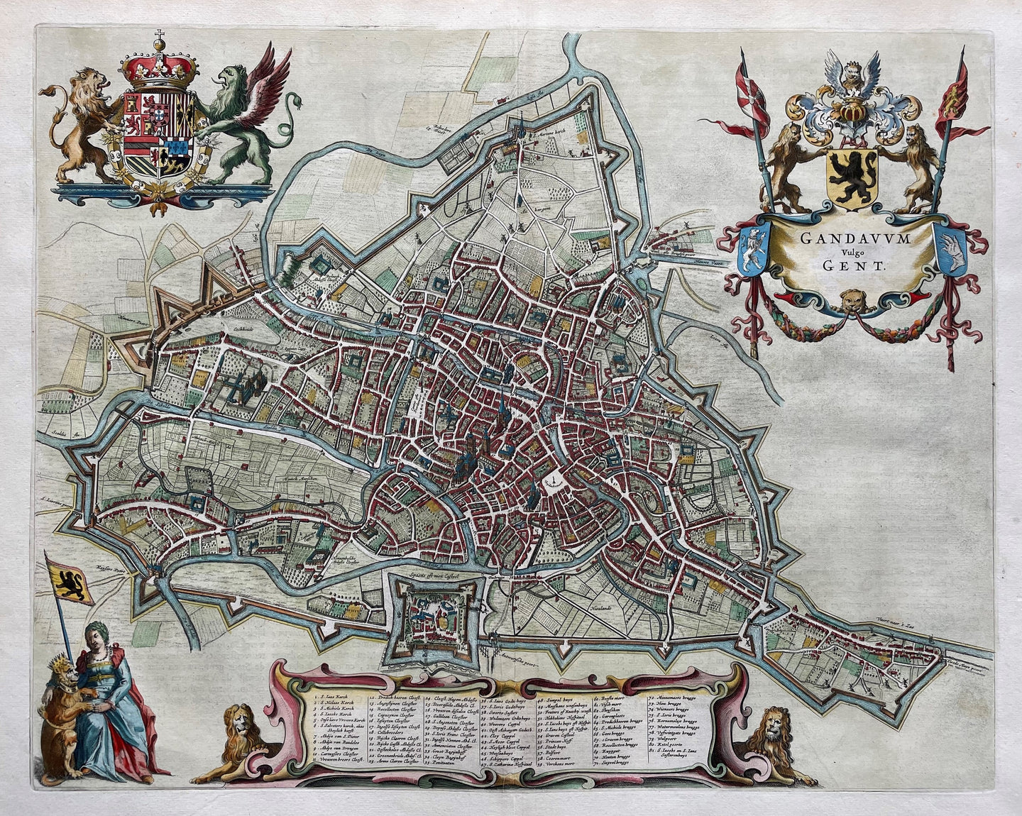 België Gent Stadsplattegrond in vogelvluchtperspectief - J Blaeu - 1649
