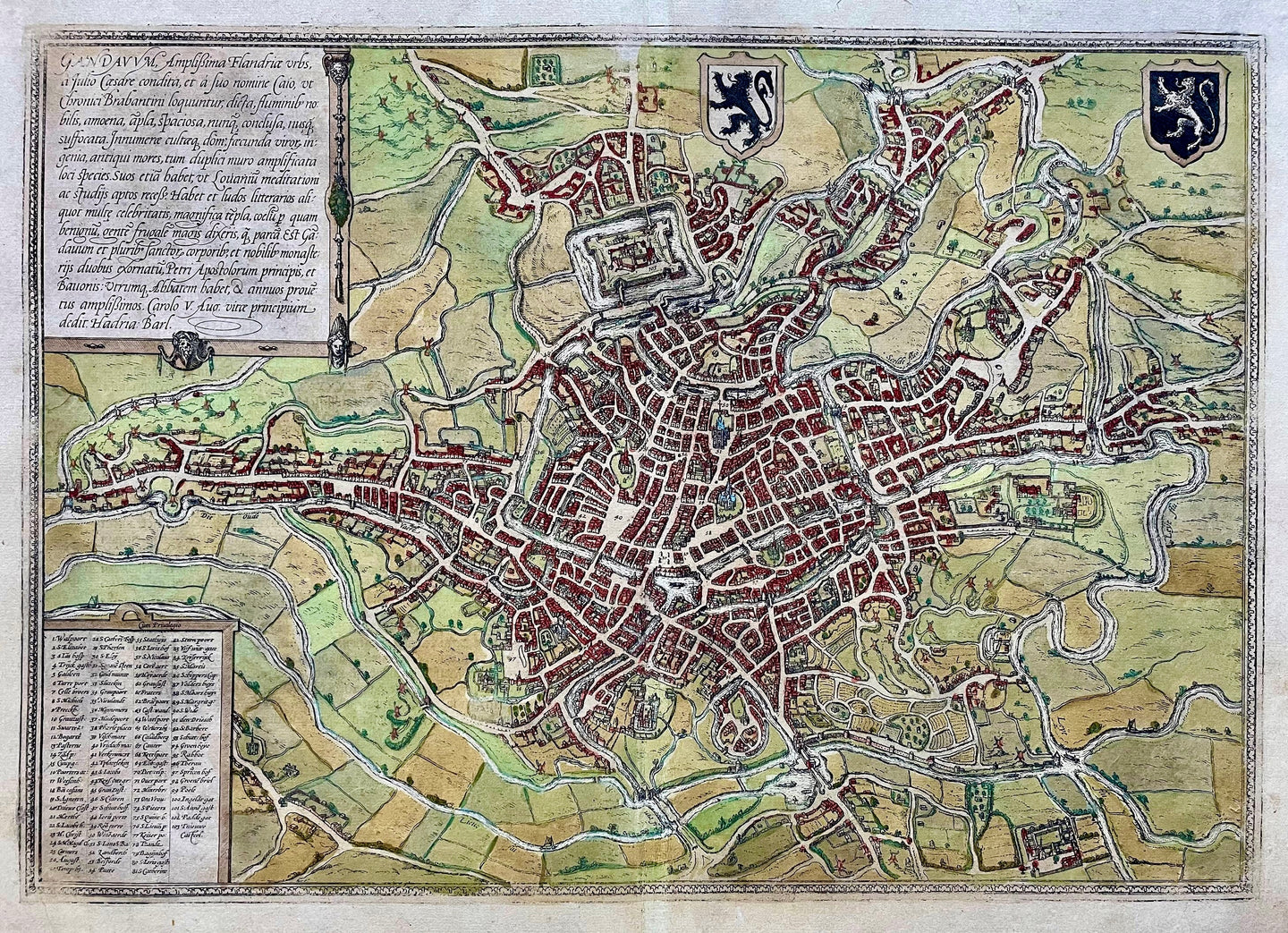 België Gent Belgium Stadsplattegrond in vogelvluchtperspectief - G Braun & F Hogenberg - 1574