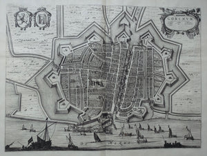 Gorinchem Stadsplattegrond in vogelvluchtperspectief Gorkum - J Blaeu - 1649
