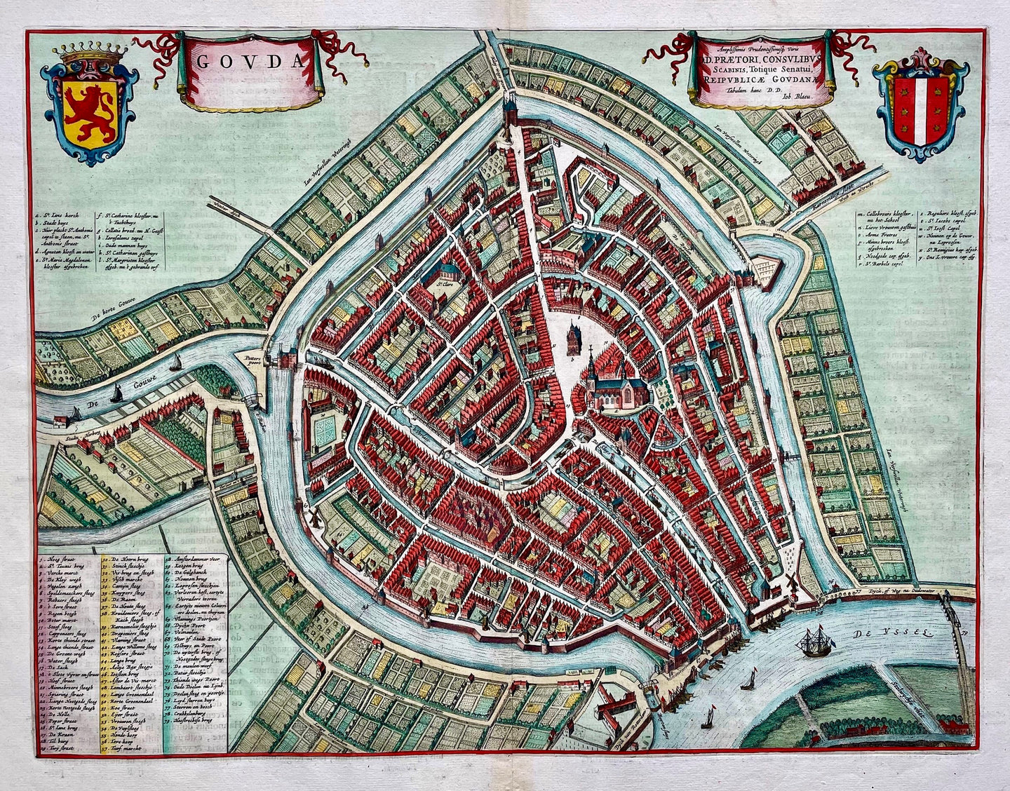 Gouda Stadsplattegrond in vogelvluchtperspectief - J Blaeu - 1649