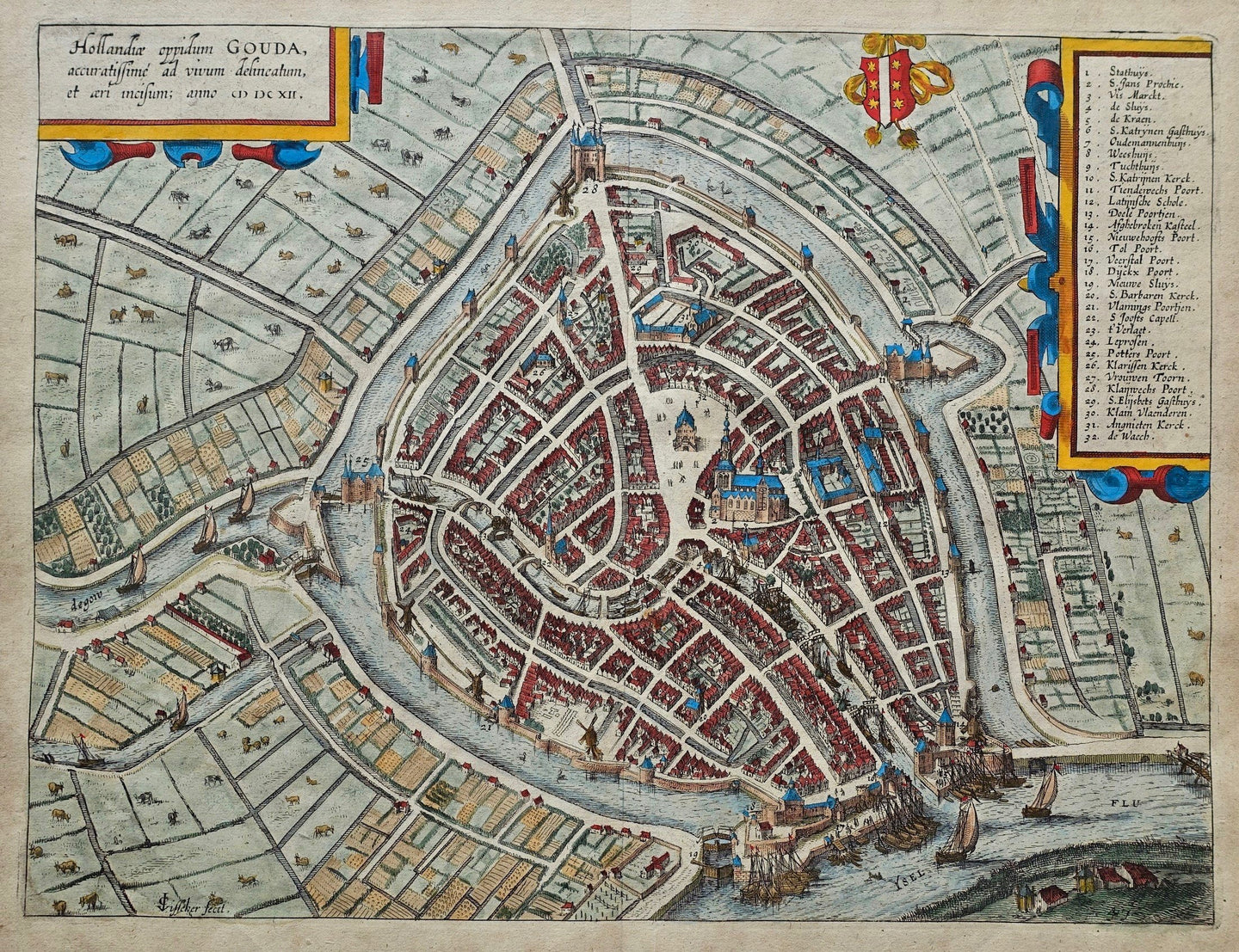 Gouda Stadsplattegrond - WJ Blaeu / L Guicciardini - 1613