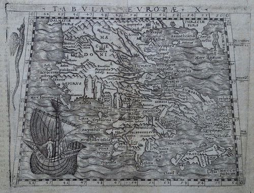 Griekenland Greece Ptolemy map - Giacomo Gastaldi / Claudius Ptolemaeüs - 1548