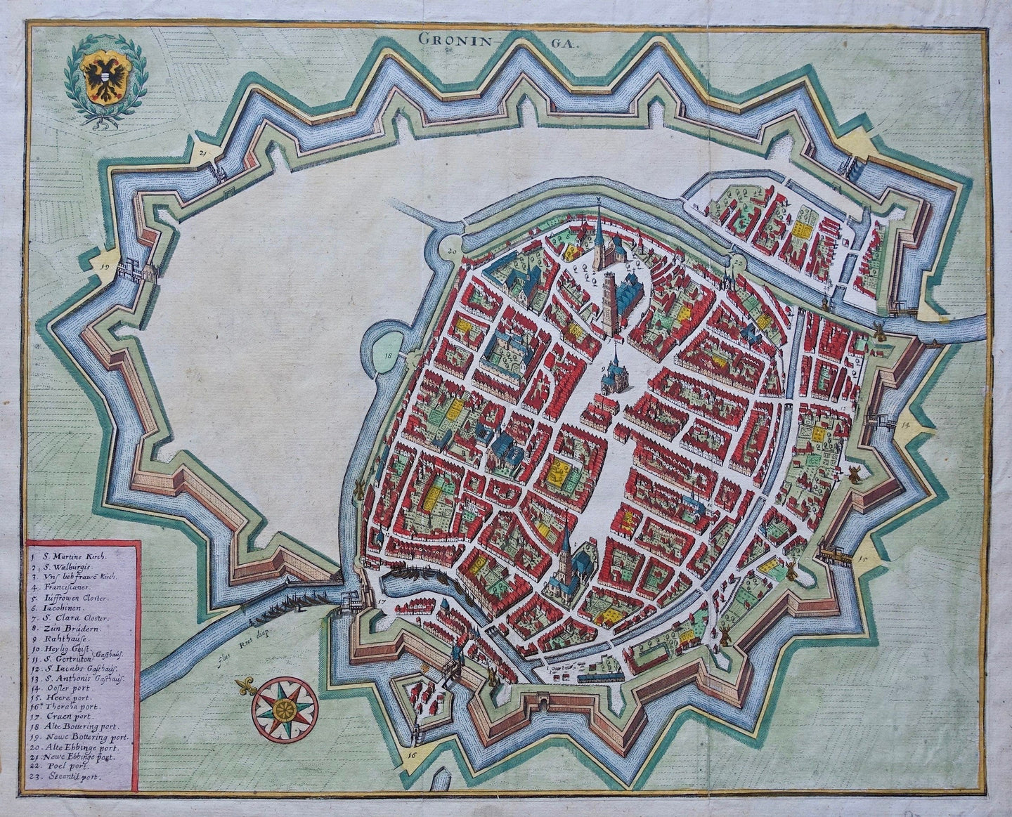 Groningen Stadsplattegrond in vogelvluchtperspectief - M Merian - 1646