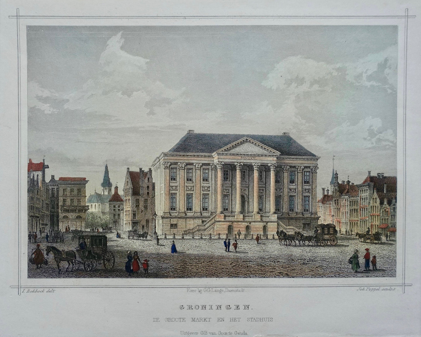Groningen Grote markt en Stadhuis - JL Terwen / GB van Goor - 1858
