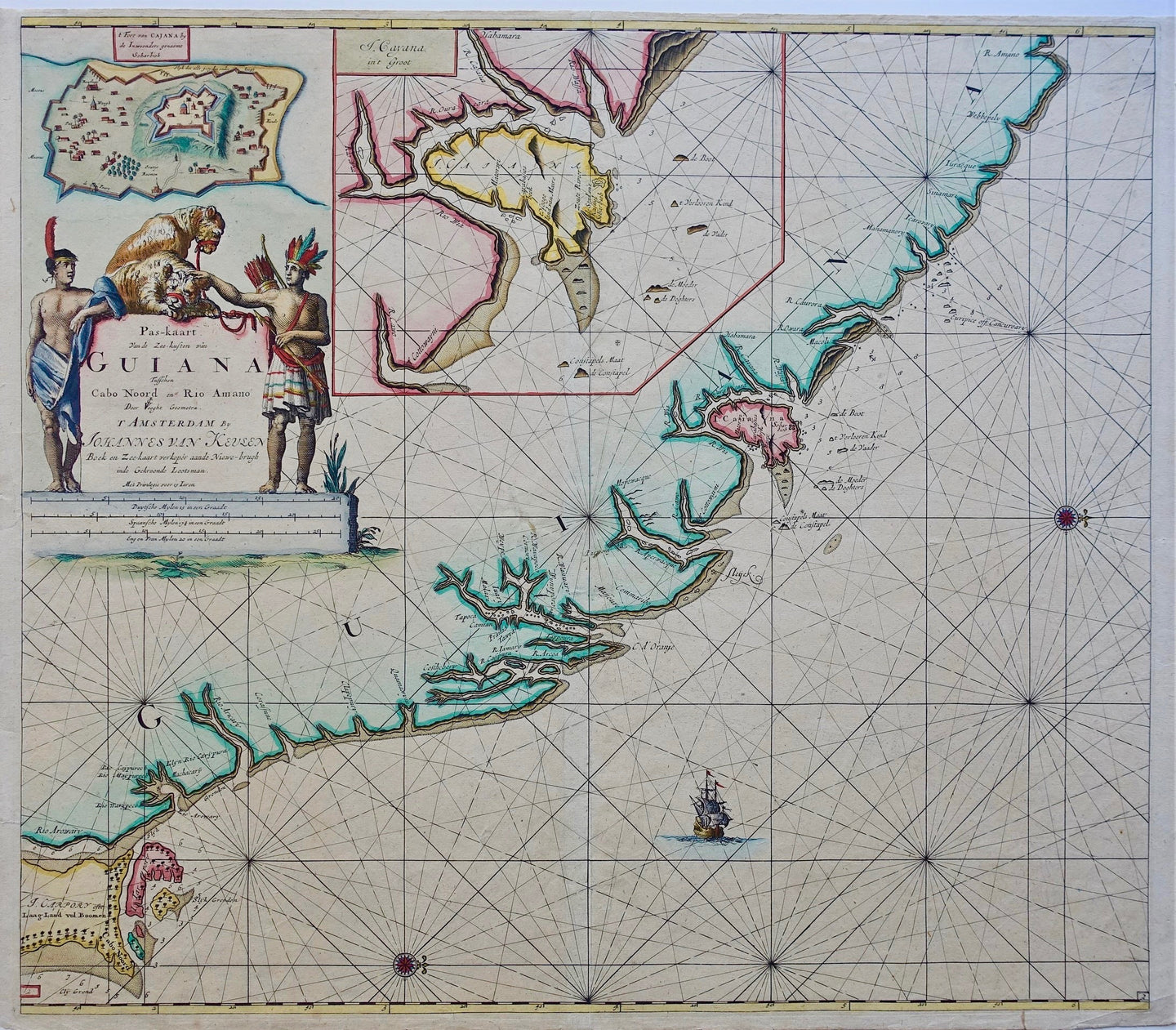Zuid-Amerika Guyana Zeekaart French Guiana South America - J van Keulen / CJ Vooght - 1684