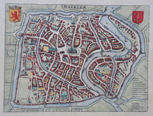 Haarlem Stadsplattegrond in vogelvluchtperspectief - WJ Blaeu / L Guicciardini - 1612