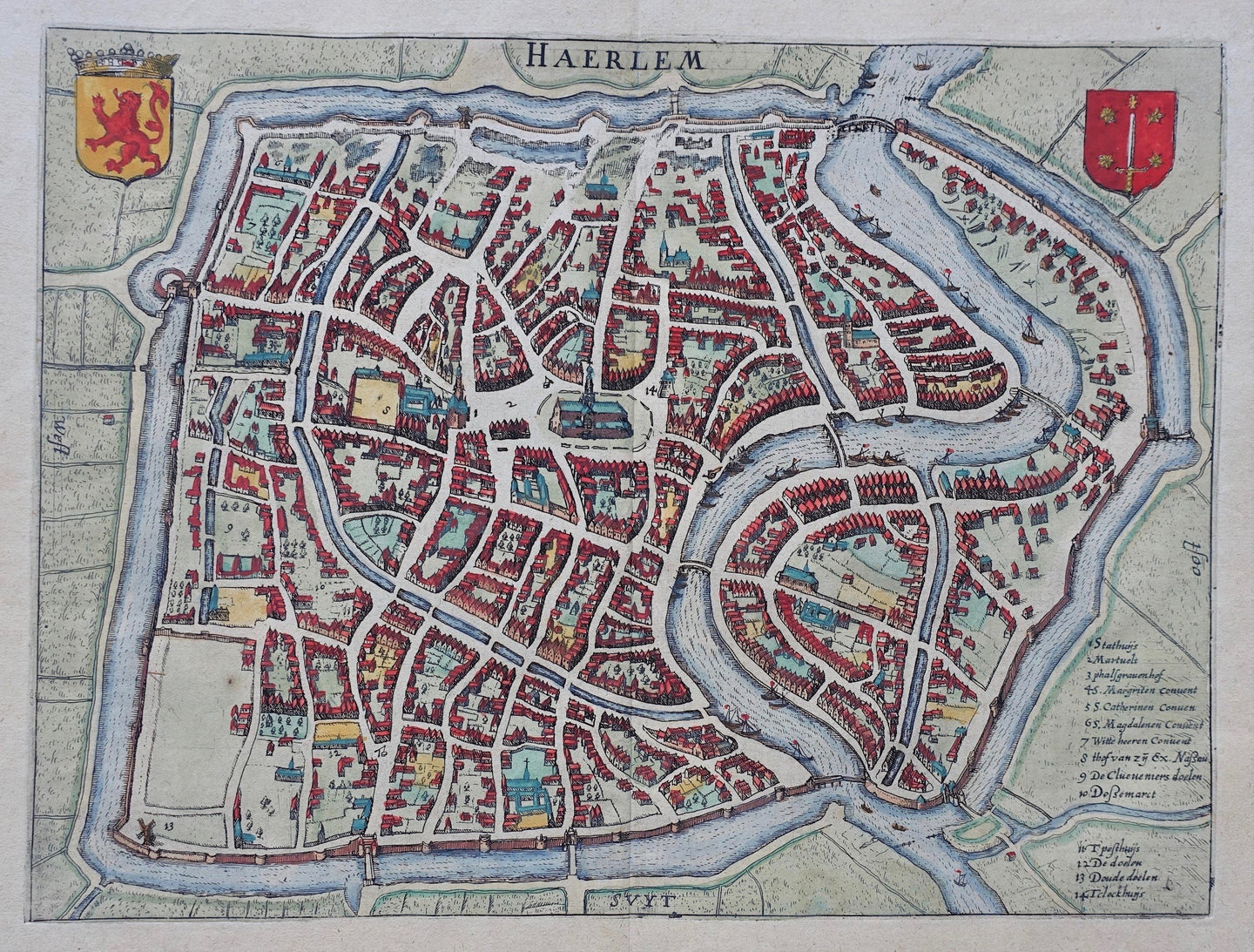 Haarlem Stadsplattegrond in vogelvluchtperspectief - WJ Blaeu / L Guicciardini - 1612
