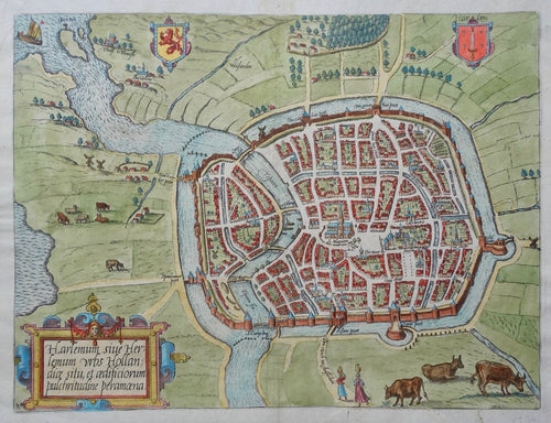Haarlem Stadsplattegrond in vogelvluchtperspectief - C Plantijn / L Guicciardini - 1582