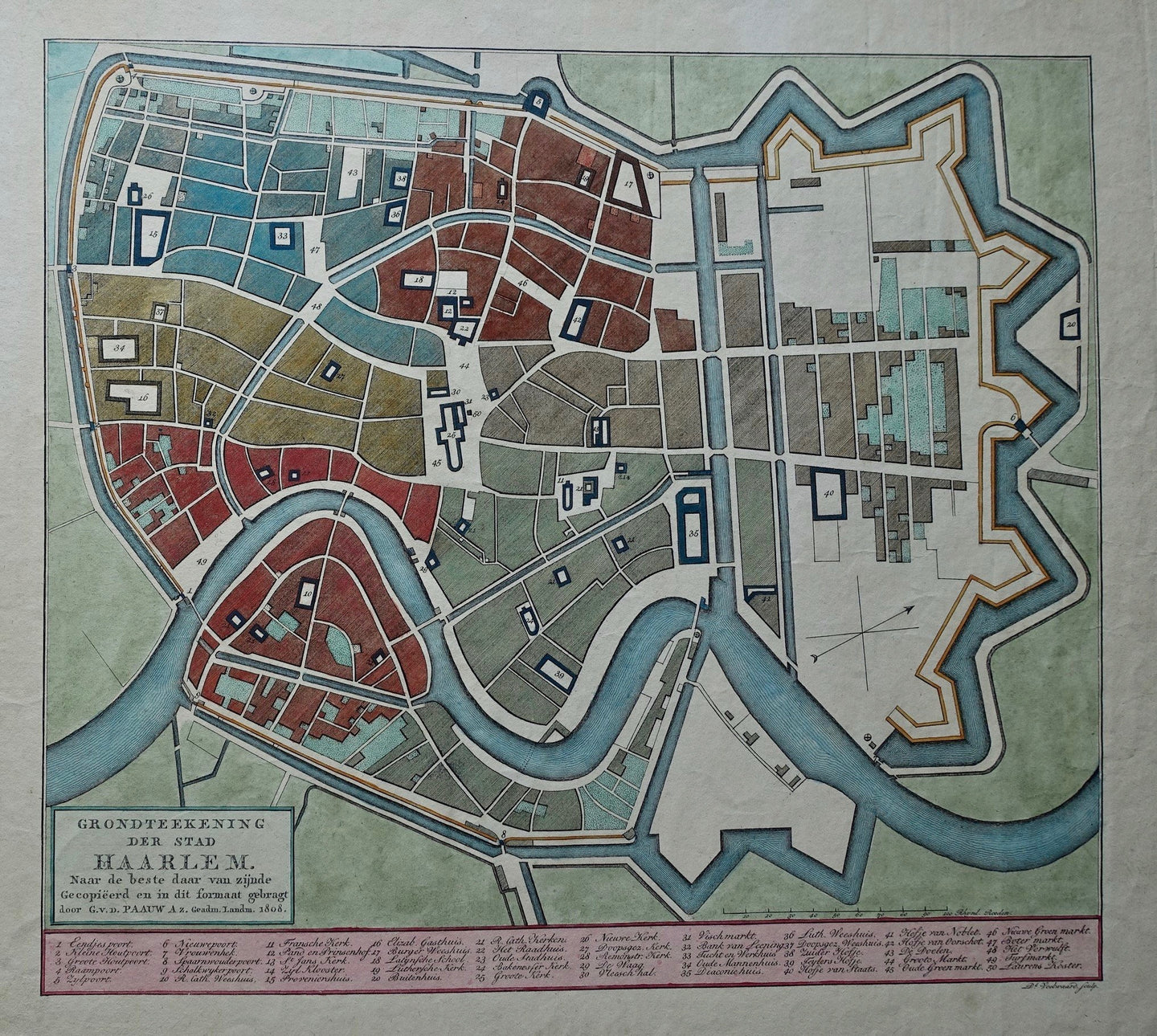 Haarlem Stadsplattegrond - G van der Paauw / D Veelwaard - 1808