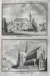 Haarlem Stadhuis en grote kerk - JC Philips - 1742