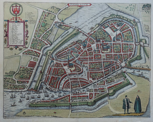Duitsland Hamburg Stadsplattegrond in vogelvluchtperspectief Germany - G Braun & F Hogenberg / J Janssonius - 1657