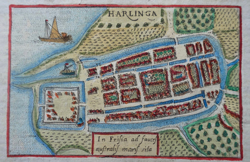 Harlingen Stadsplattegrond in vogelvluchtperspectief - F Valegio / A Lasor à Varea - 1713