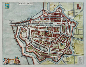 Harlingen Stadsplattegrond in vogelvluchtperspectief - J Blaeu - 1649