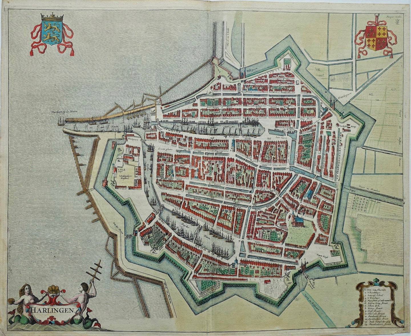 Harlingen - Stadsplattegrond in vogelvluchtperspectief - J Janssonius - 1657