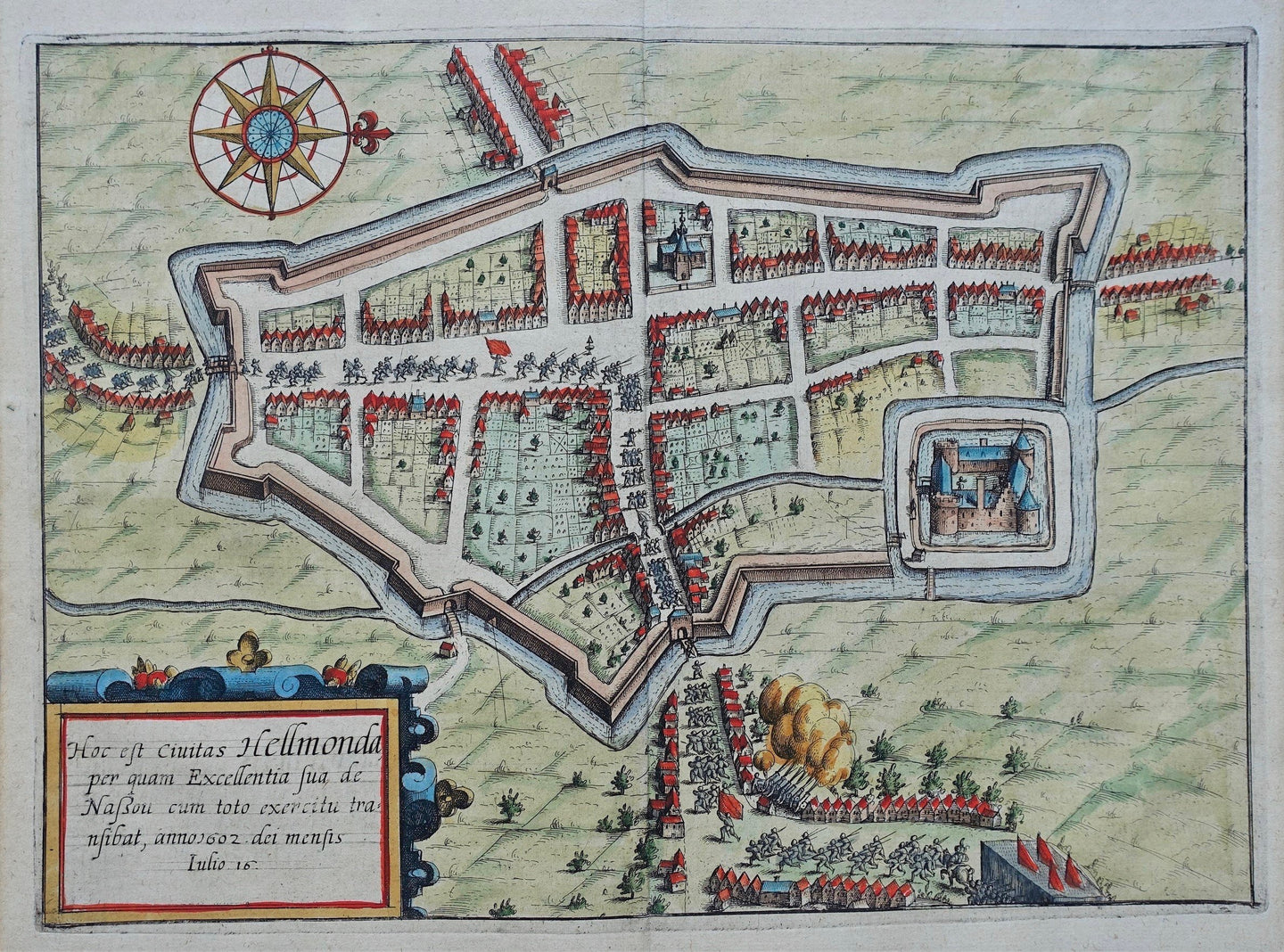 Helmond Stadsplattegrond in vogelvluchtperspectief - WJ Blaeu / L Guicciardini - 1612