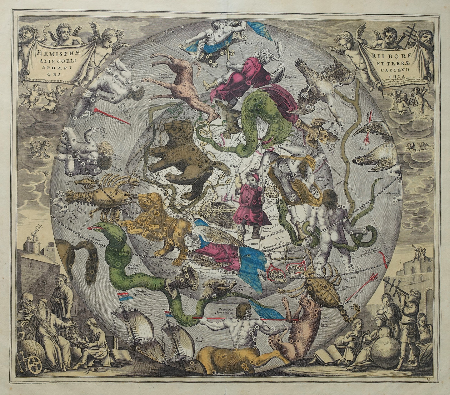 Sterrenkaart Noordelijke Sterrenhemel Celestial map Northern Sky - A Cellarius / P Schenk en G. Valk - 1708