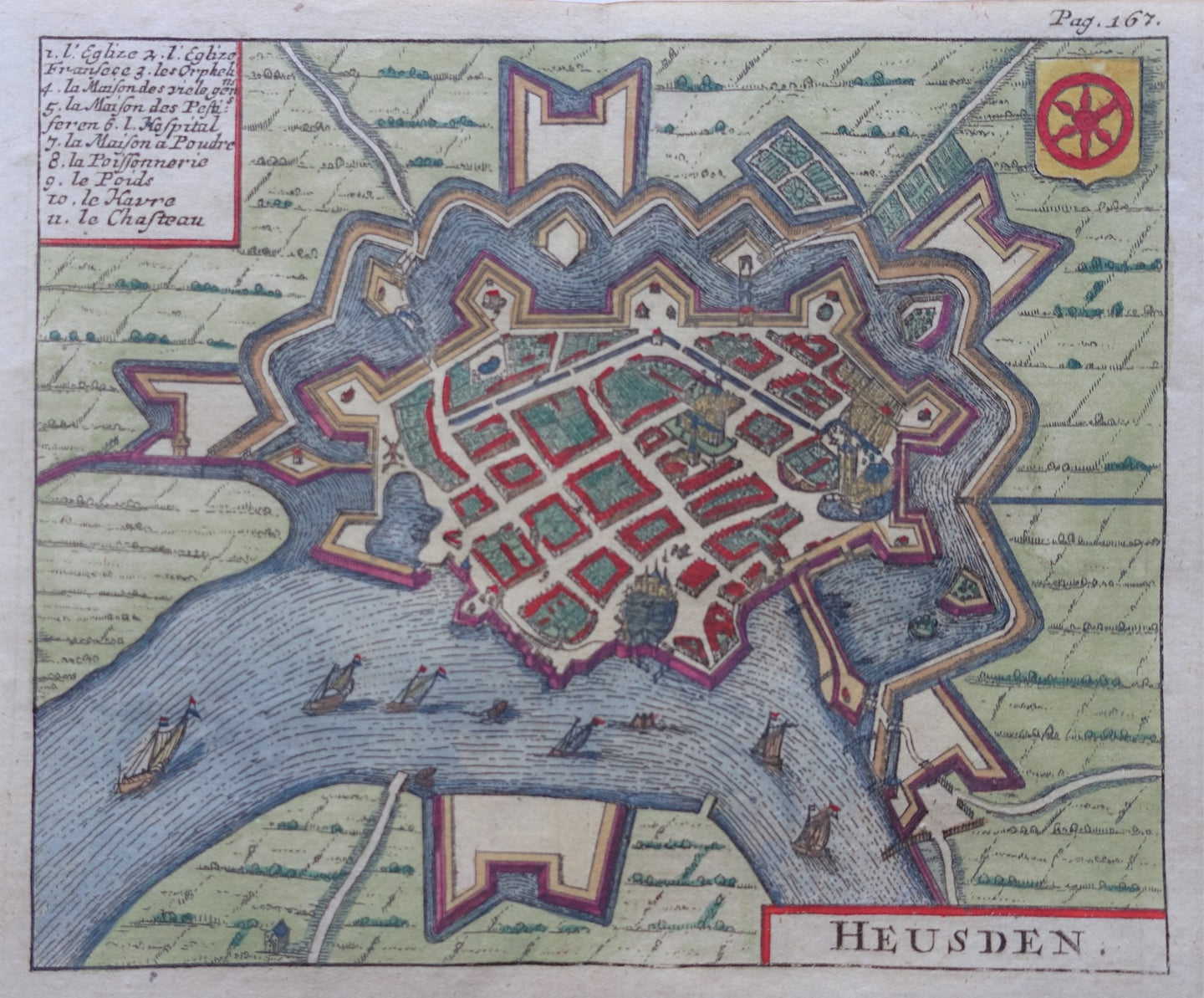 Heusden - Stadsplattegrond in vogelvluchtperspectief - H Wetstein - 1697