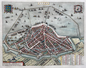 Hoorn Stadsplattegrond in vogelvluchtperspectief - J Blaeu - 1649