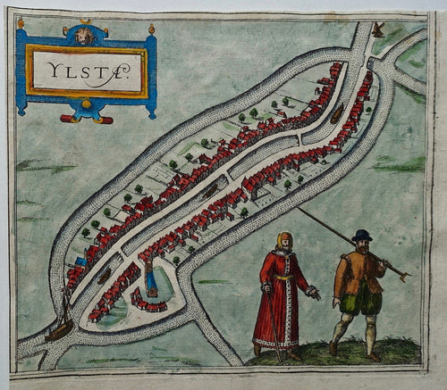 IJlst  Stadsplattegrond in vogelvluchtperspectief - G Braun & F Hogenberg - 1588
