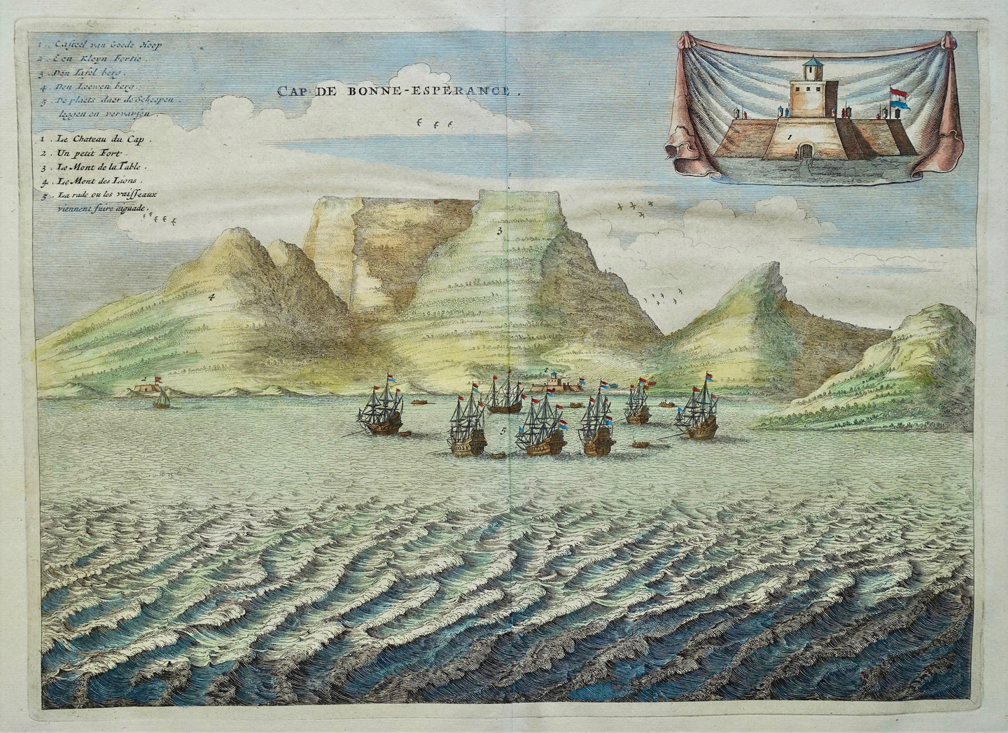 Zuid-Afrika  Kaap de Goede Hoop Kaapstad Tafelberg Aanzicht South Africa Cape of Good Hope Cape Town Castle - O Dapper / J van Meurs - 1676