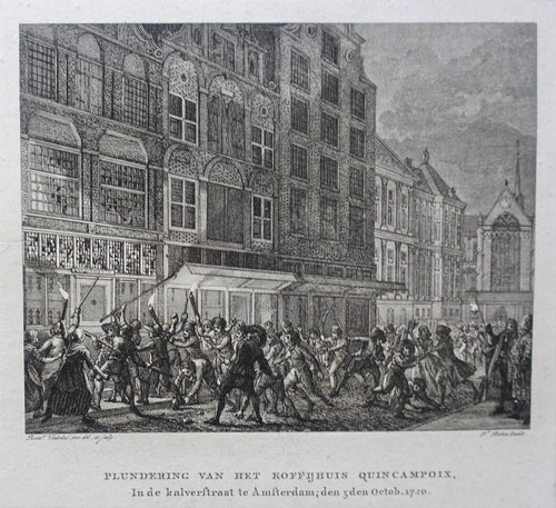 Amsterdam Kalverstraat Koffiehuis Quincampoix Windhandel - R Vinkeles / F Bohn - ca 1790