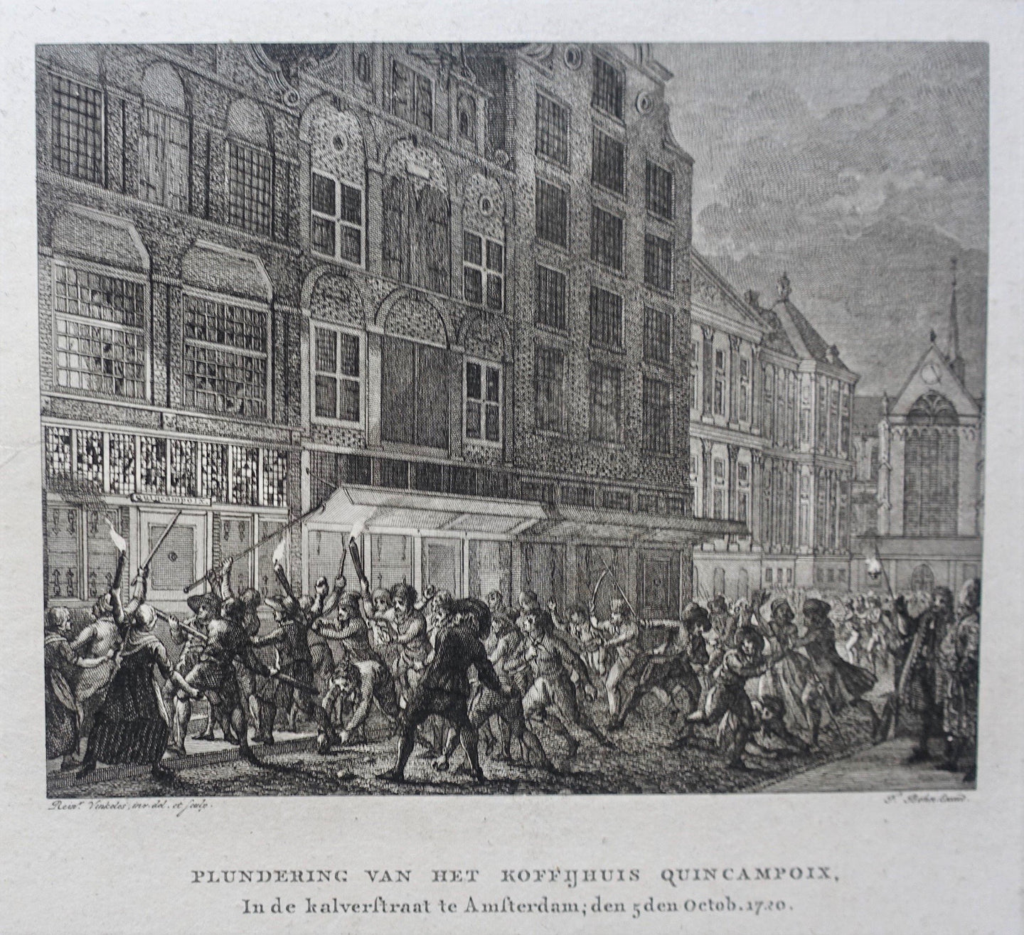 Amsterdam Kalverstraat Koffiehuis Quincampoix Windhandel - R Vinkeles / F Bohn - ca 1790