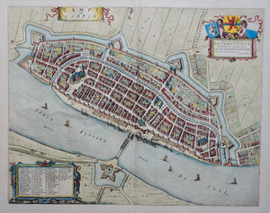 Kampen Stadsplattegrond in vogelvluchtperspectief - J Blaeu - 1649