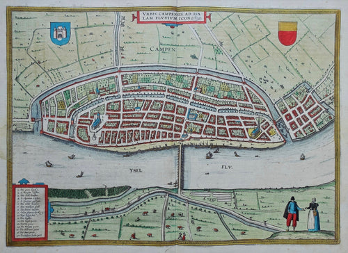 Kampen Stadsplattegrond in vogelvluchtperspectief - G Braun & F Hogenberg / J Janssonius - 1657