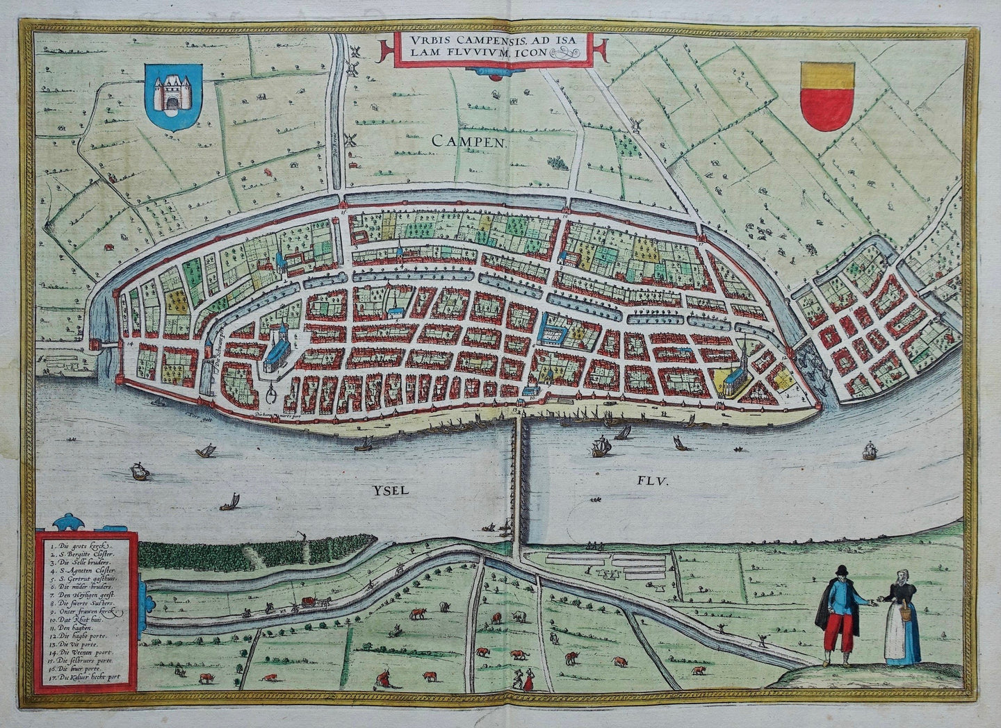 Kampen Stadsplattegrond in vogelvluchtperspectief - G Braun & F Hogenberg / J Janssonius - 1657