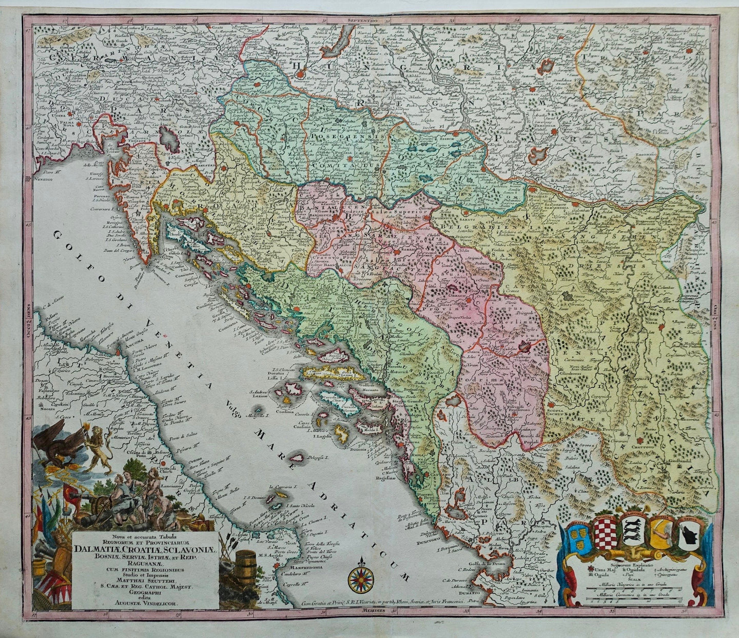 Kroatië Dalmatia Istria Bosnia Herzegovina Serbia Croatia - M Seutter - circa 1740