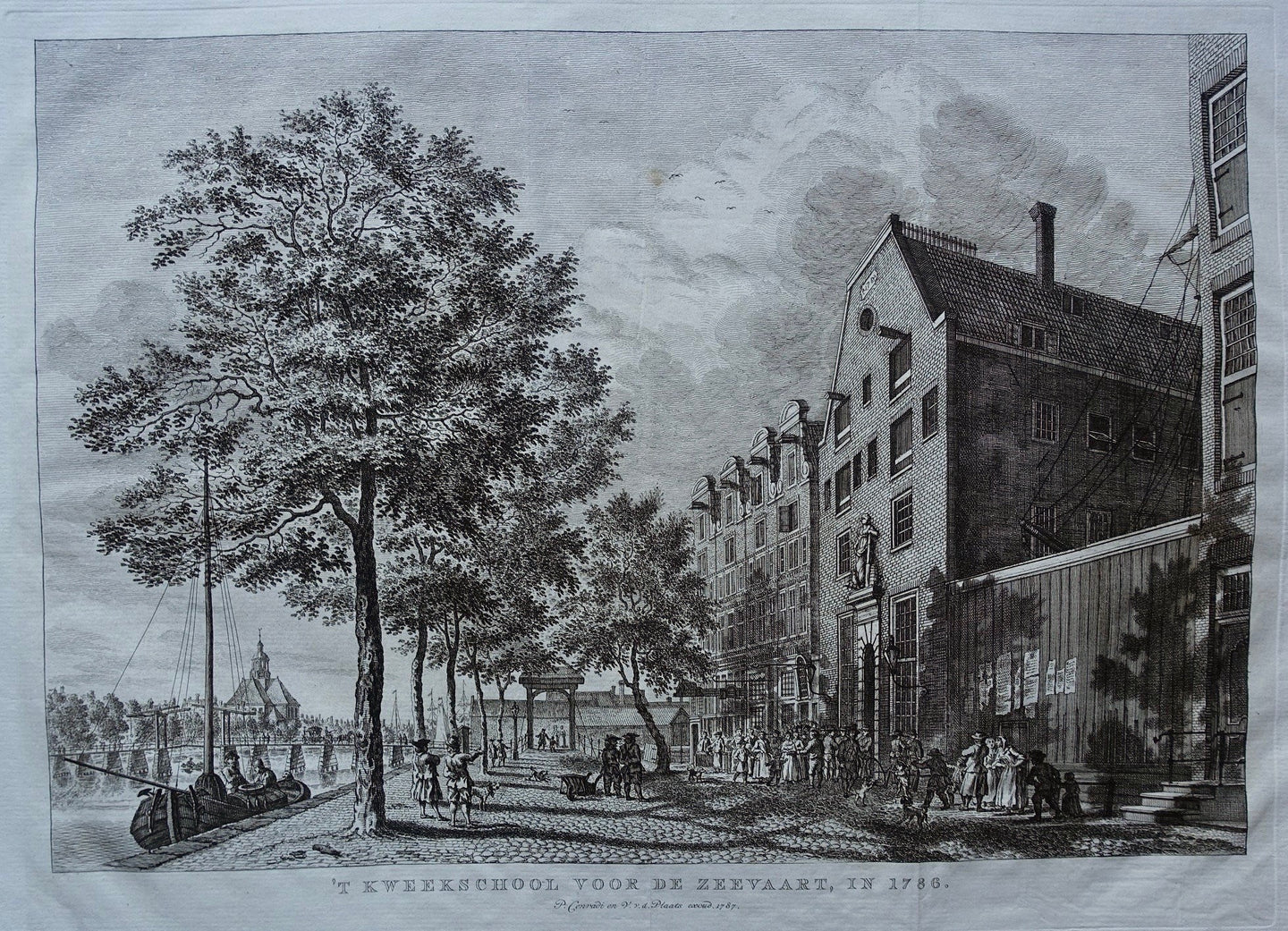 Amsterdam Prins Hendrikkade Kattenburger brug Kweekschool voor de zeevaart - P Conradi en V van der Plaats - 1787