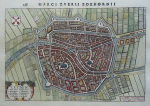 Leiden Stadsplattegrond in vogelvluchtperspectief - M Boxhorn - 1634
