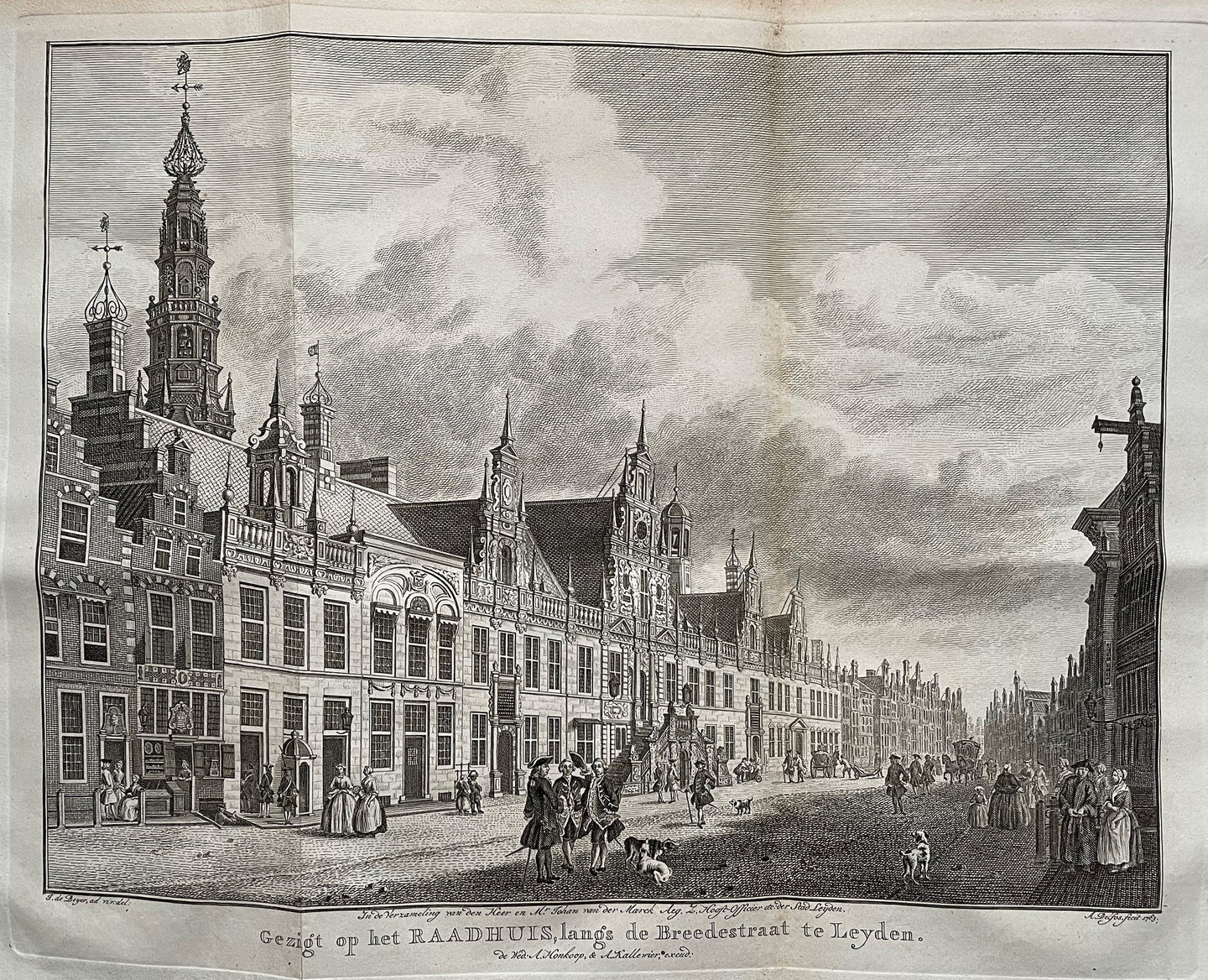 Leiden Breestraat Stadhuis - A Delfos / F van Mieris - 1763