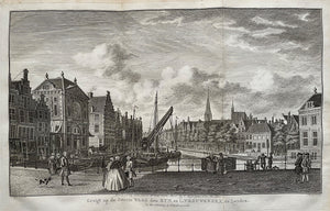 Leiden Gezicht op Waag, Rijn en L Vrouwekerk - A Delfos / F van Mieris - 1763