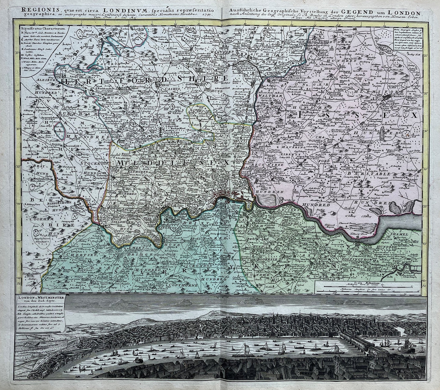 Engeland Londen British Isles London and its vicinity - Homann Heirs - 1741