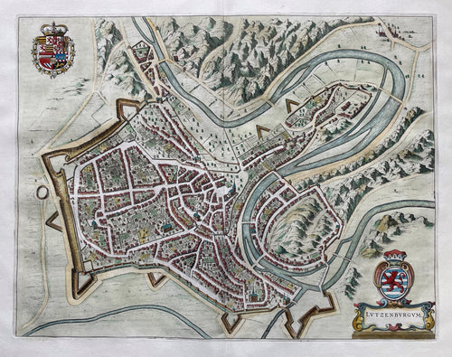 Luxemburg Stadsplattegrond in vogelvluchtperspectief - J Blaeu - 1649