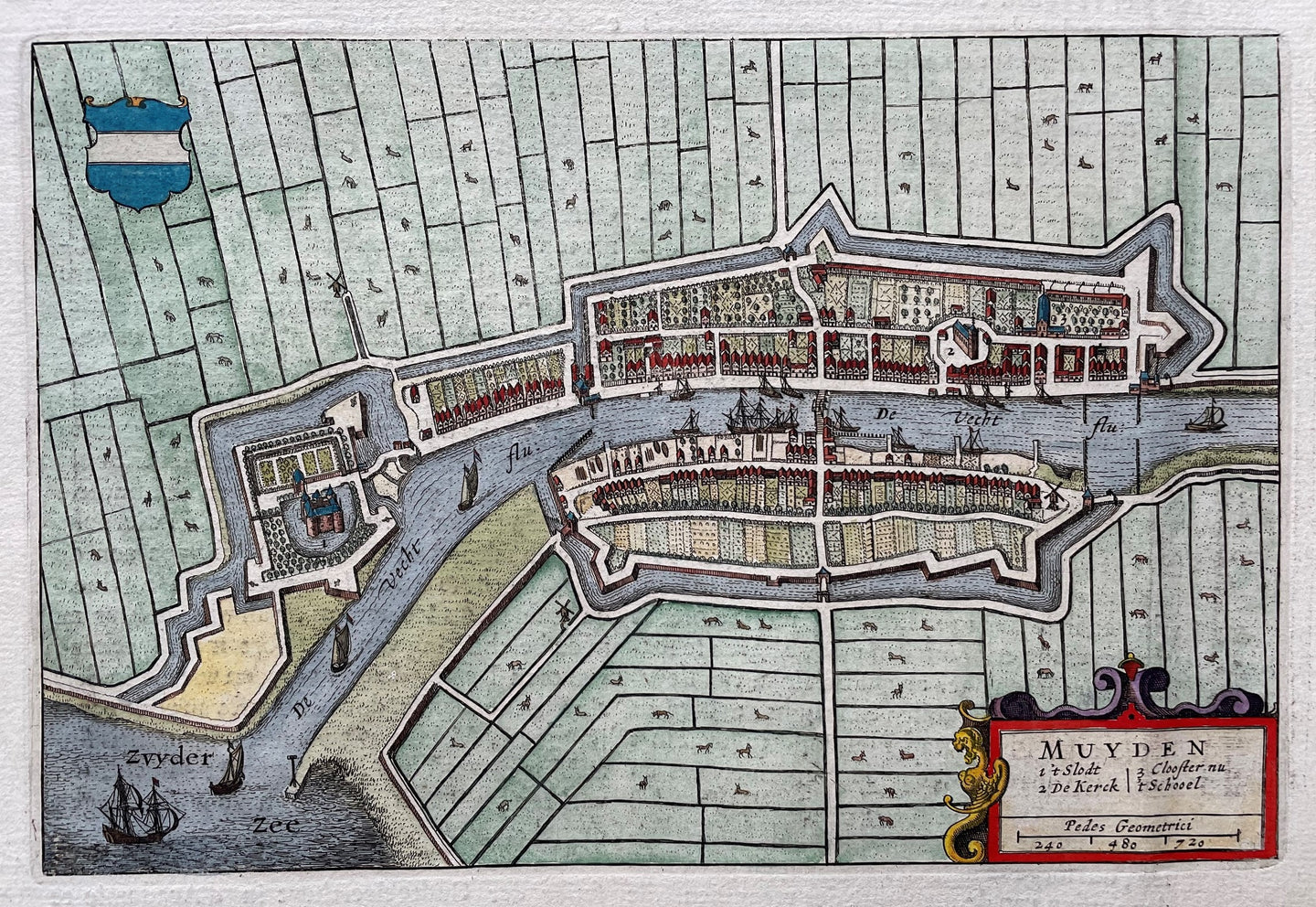 Muiden Stadsplattegrond in vogelvluchtperspectief - J Blaeu - 1649