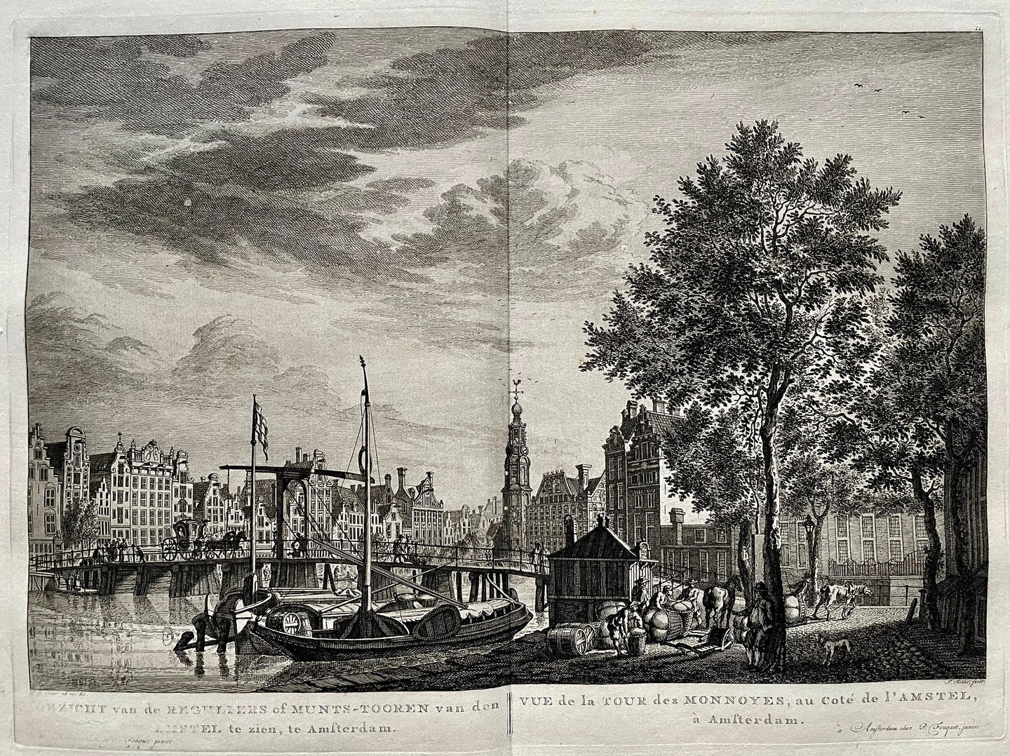 Amsterdam Munttoren Op de voorgrond het 's-Gravelandse Veer - P Fouquet - 1783