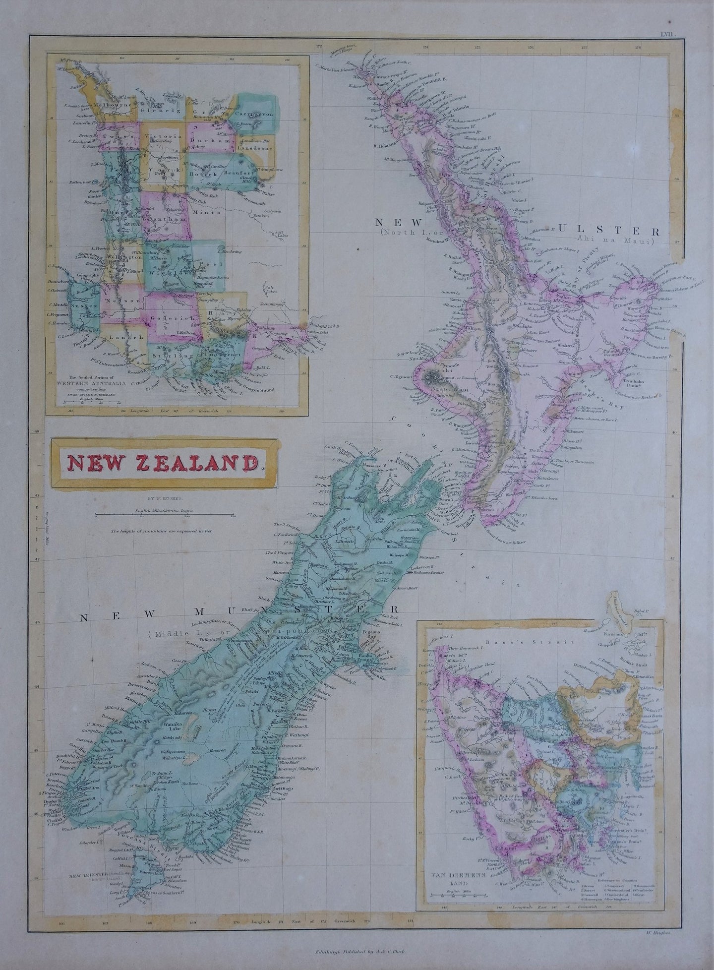 Nieuw-Zeeland Van Diemensland New Zealand - W Hughes / A & C Black - 1850