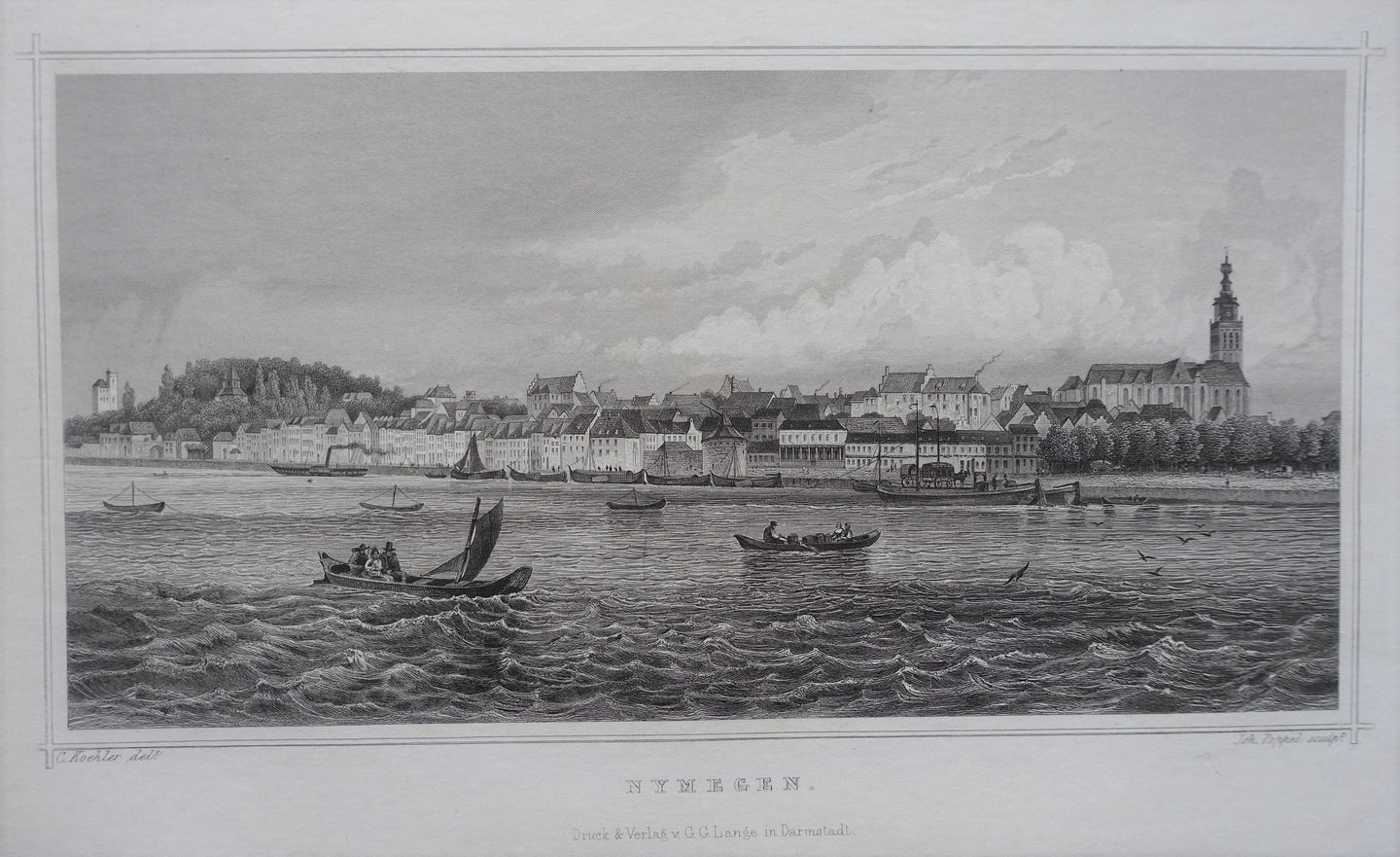 Nijmegen Gezicht vanaf de Waal - JL Terwen / GB van Goor - 1858
