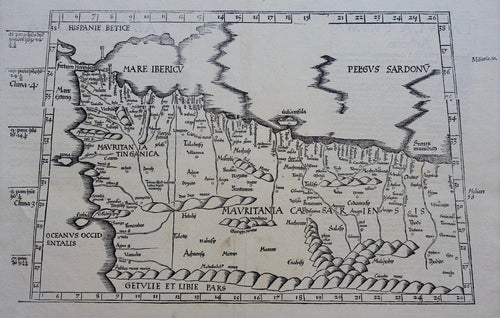 Afrika Marokko Algerije Morocco Western Algeria Africa - Ptolemy map - C Ptolemaeüs / L Fries - 1541