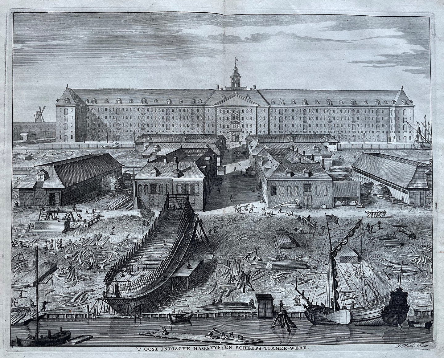Amsterdam VOC Oostenburg Oostindisch Magazijn en scheepstimmerwerf - C Commelin - 1726