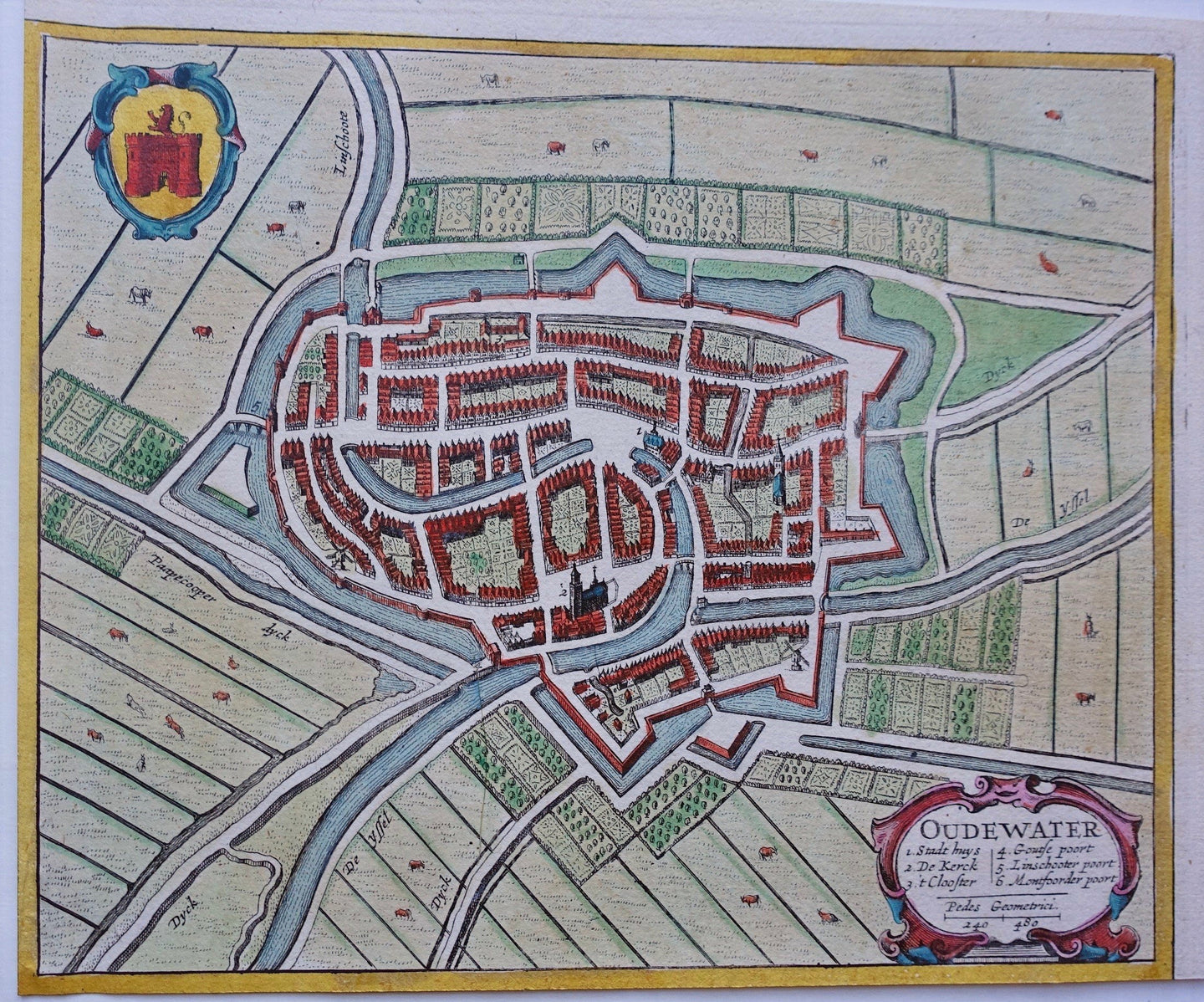 Oudewater - Stadsplattegrond in vogelvluchtperspectief - J Janssonius - 1657